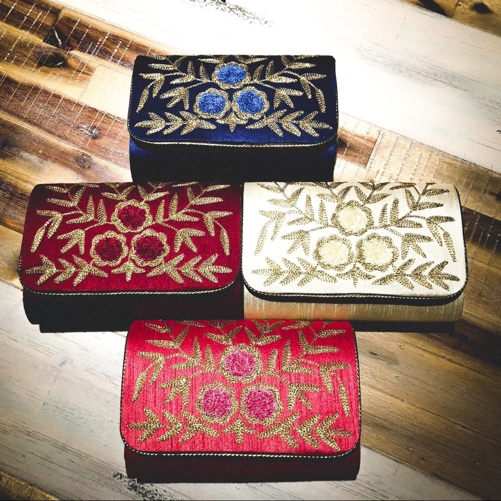 Hand-embroidered Raw Silk Clutch -Maroon *LAST ONE - Picture 2 of 3